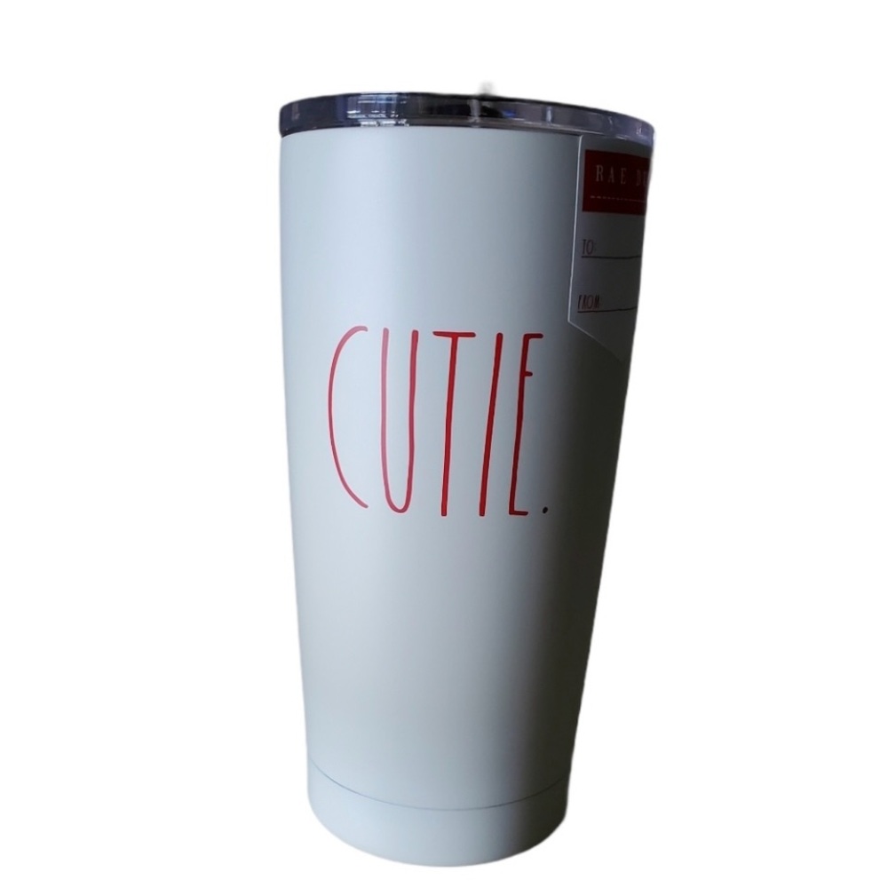 Rae Dunn Stainless Steel White Tumbler with Red 'CUTIE' Text